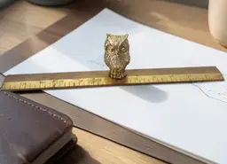 Vintage Solid Brass 12" Owl Ruler Paperweight Figural Office Desk
