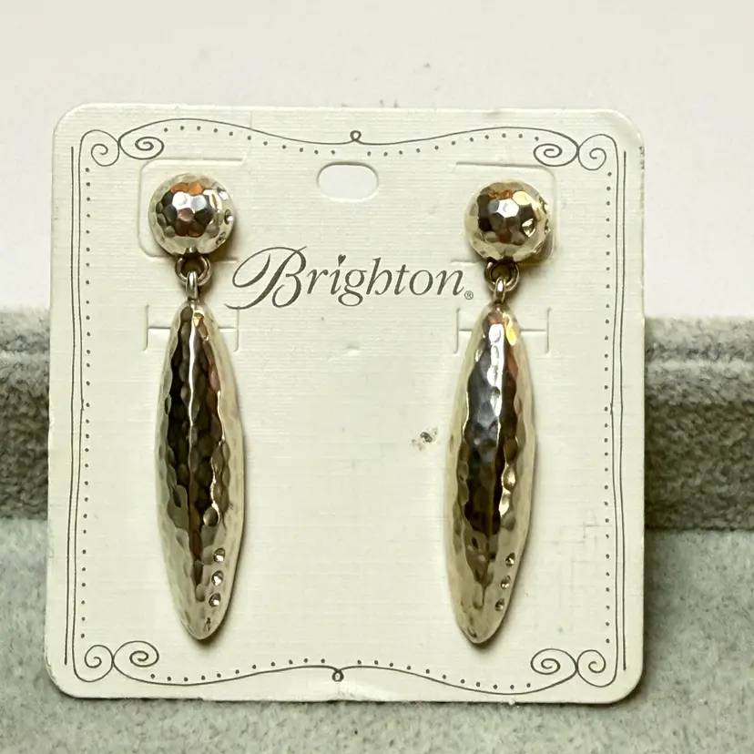 Brighton Bilbao Silver Plated Hammered Oval Crystal Drop Dangle Earrings NEW NWT