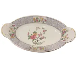 Set Of Two Crown Imperial Nankin Czechoslovakia Nappy Trinket Dishes - Butterflies, Peonies & Cherry Blossoms - 10” Long
