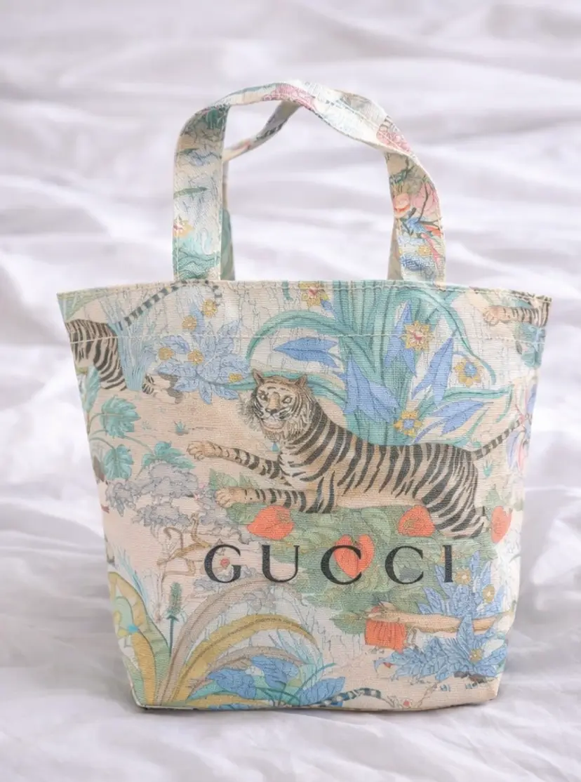 Floral Tiger Print Canvas Tote Bag - SMALL