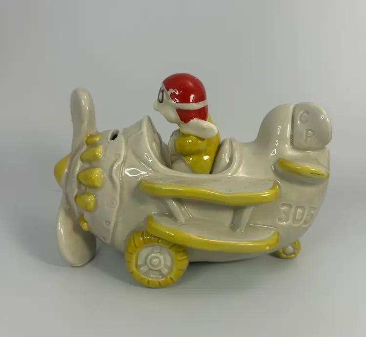 Vintage Counterpoint Japan Stoneware Bank Pilot Biplane NO STOPPER