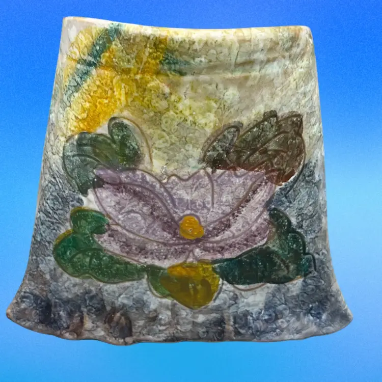 Redware Pottery Wall Pocket Hand Painted Flowers Italy 6.5”