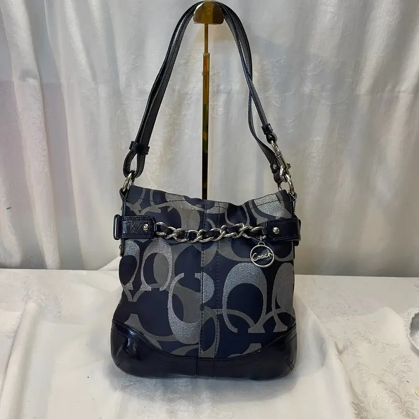 Coach Moto Op Art Navy Metallic Signature Jacquard Shoulder Bag 2012