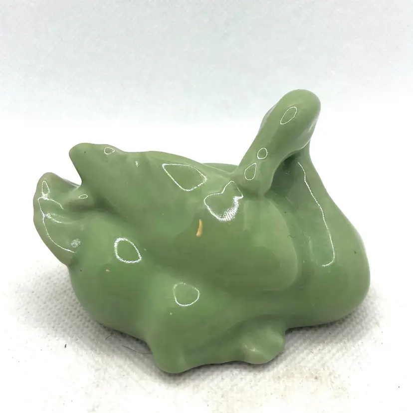 Vintage hand painted in Thailand celadon ceramic duck goose miniature figurine