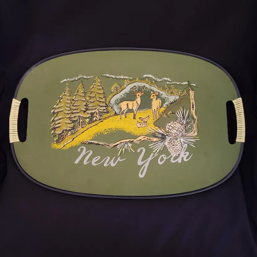 New York Souvenir Serving Tray Mid-century 60's Illustrated Made In Japan 17¾" Long Vintage