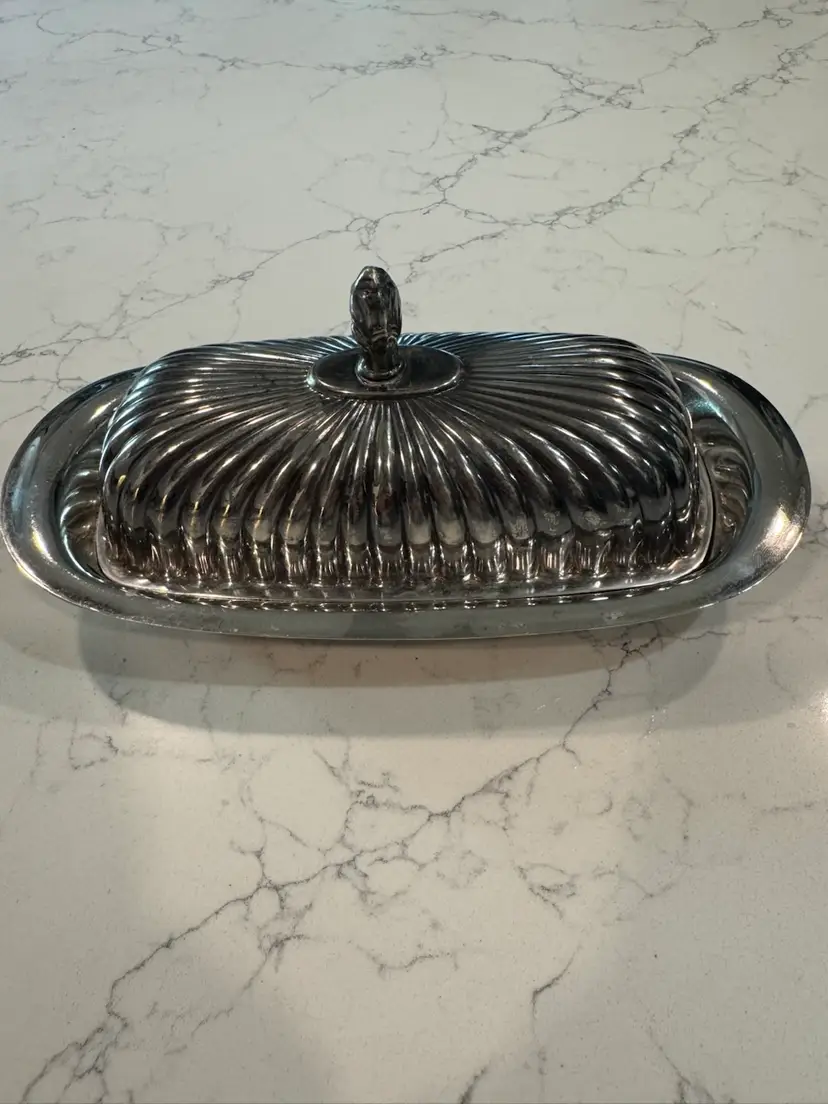 Silver Plate Butter Dish W/ Glass Insert