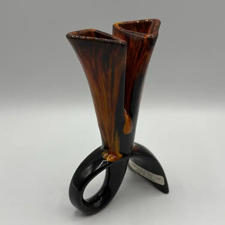 Canuck Pottery Canada Orange Drip Glaze Double Vase