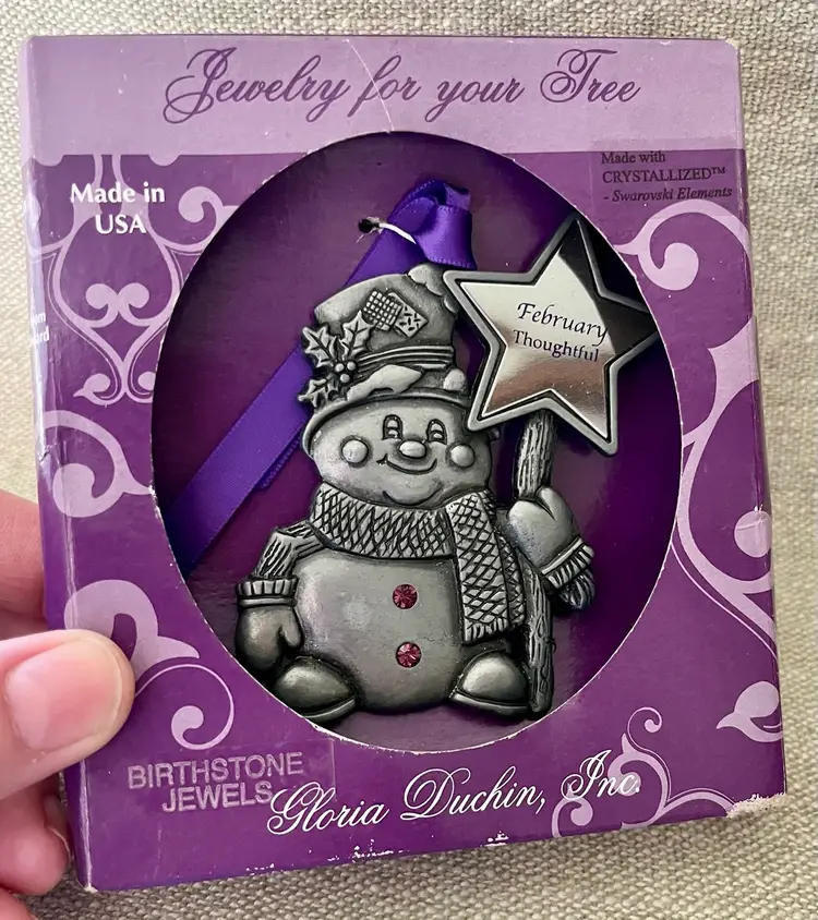 Gloria Duchin FEBRUARY Birthstone Snowman Ornament Jewelry Christmas Tree USA