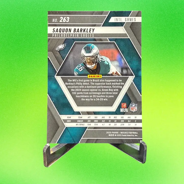SAQUON BARKLEY 2025 PANINI MOSAIC #263 NTERNATIONAL BRAZIL GAMES SILVER PHILADELPHIA EAGLES