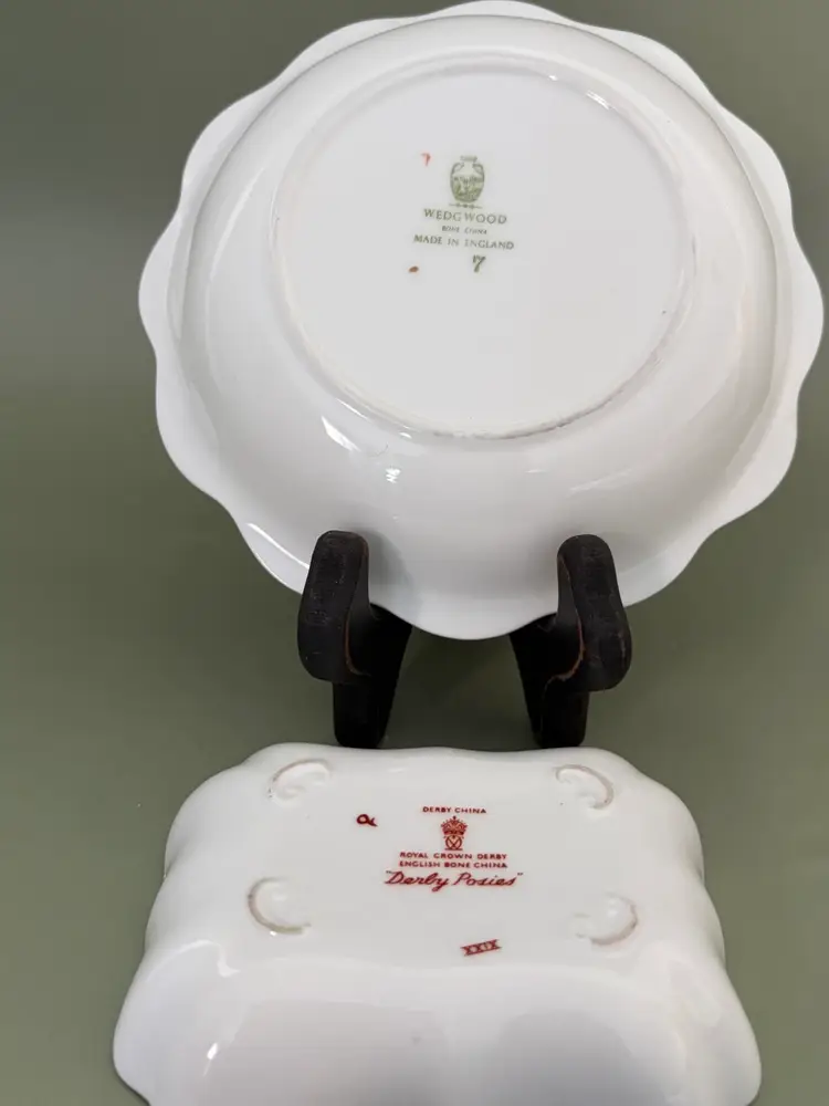 Curated English Bone China Vanity Pair Wedgewood and Royal Crown Derby