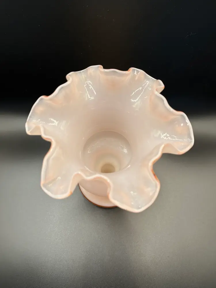 Vintage Fenton Pink Overlay Ruffled 61/2” Tall Vase