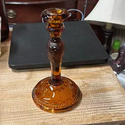 14. Indiana Glass Company Tiara Amber Glass Candlestick Holder