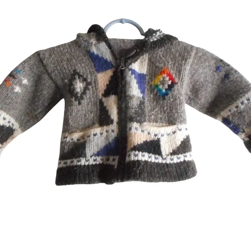 Unisex Grey hoodie sweater zip front multicolor abstract pattern Boys Girls 3T