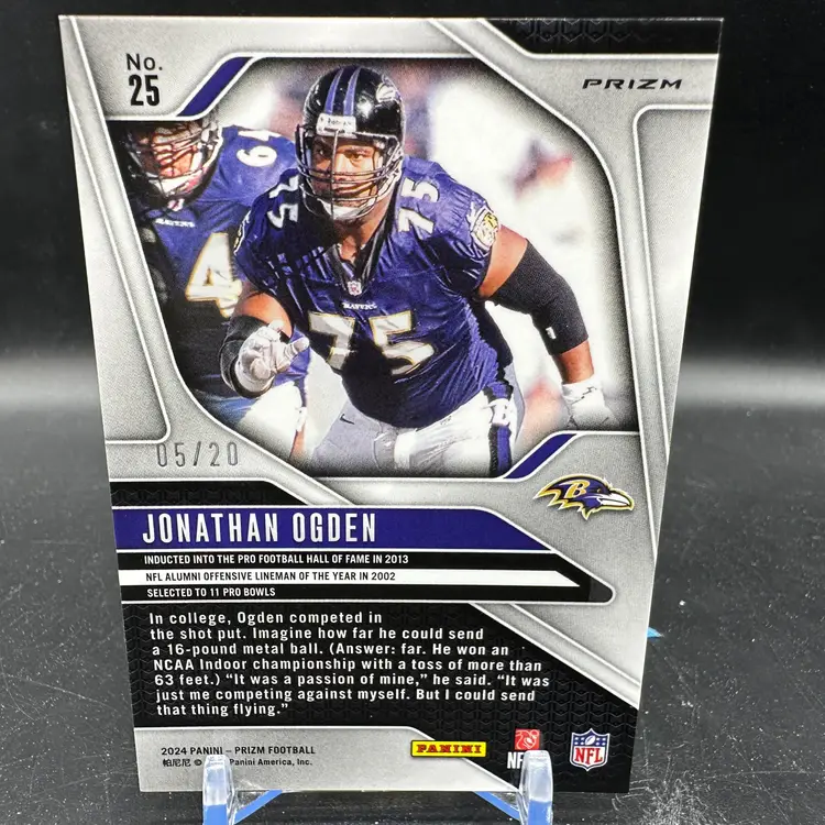 Jonathan Ogden Choice Red Prizm /20 2024 Panini Prizm #25 Baltimore Ravens