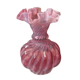 Fenton Cranberry Swirl Melon Vase