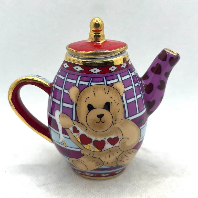 Vintage Vivian Chan 2000 Teddy Bear Miniature Ceramic Teapot Retired