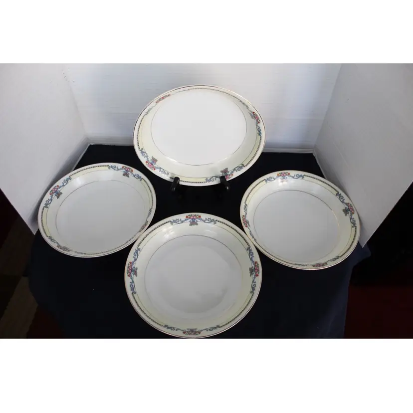 Pirkenhammer Czechoslovakia 6655 Floral Gilt Soup Bowls, Set of 4