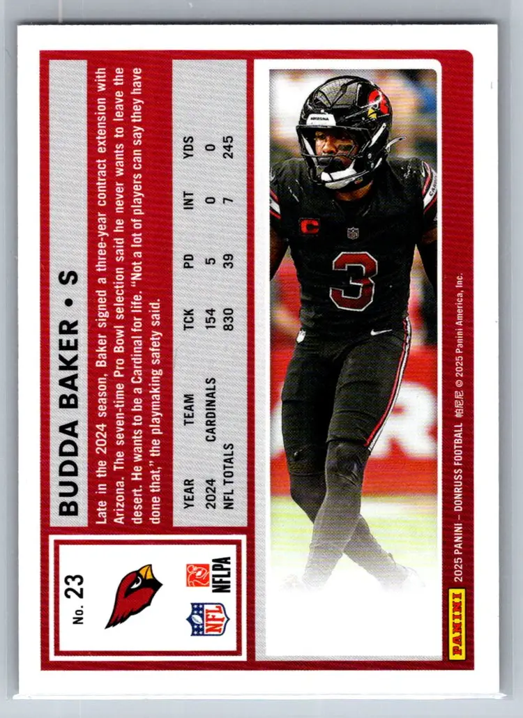 Budda Baker 2025 Panini Donruss Season Stat Line /500 Arizona Cardinals #23