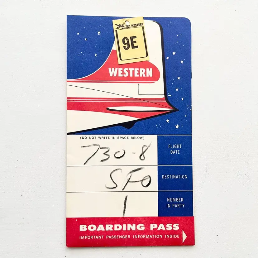 Western Airlines Boarding Pass & Ticket SFO San Francisco Vintage 1950s