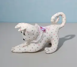 Vintage Handmade Fabric Stuffed Playful Cat Figure Hearts Kitsch READ