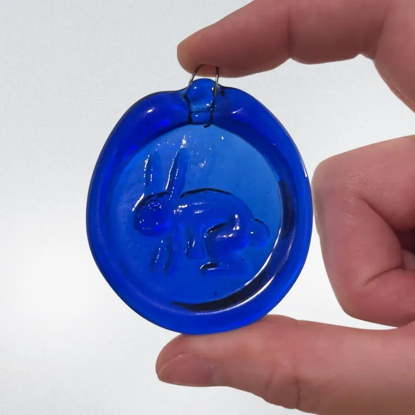 Blue Glass Rabbit Suncatcher, Blue Art Glass Bunny Ornament