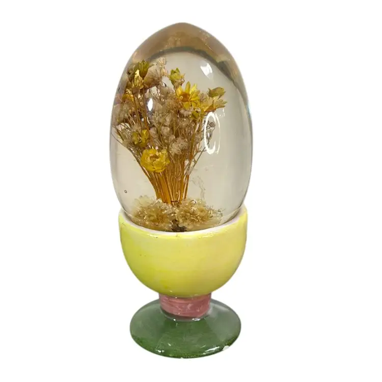 Lucite Egg With Flowers 3”