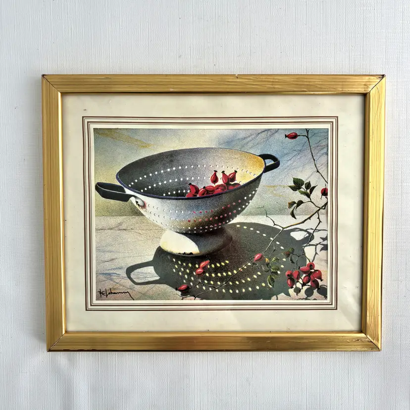 Nils Erik Johansson Vintage Print Framed Still Life Berries Sweden READ