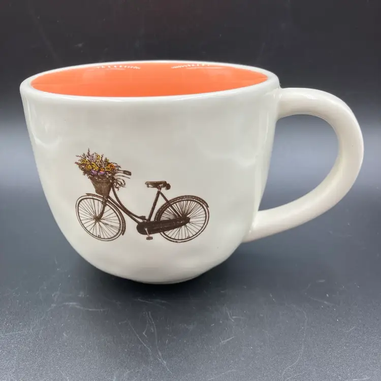 Rae Dunn Magenta Bicycle Coffee Mug Rare Light Orange Or Peach. Unused. **READ**