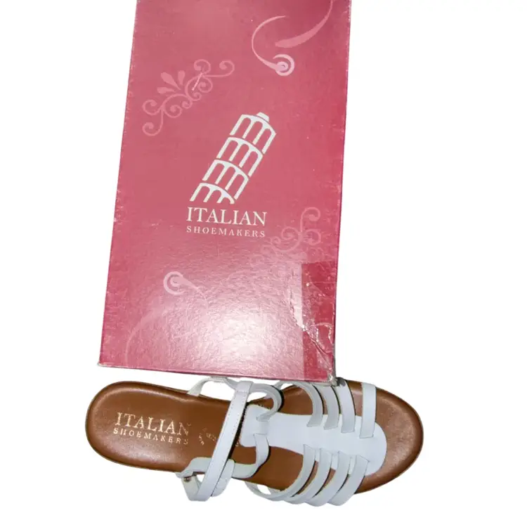 $60 Italian Shoemaker Sandal Women 10 White Avani Floral Thong Wedge