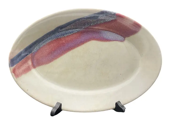 Vtg Bruning Pottery Oval Serving Platter With Artisan Watercolor Glaze 11.5 x 8