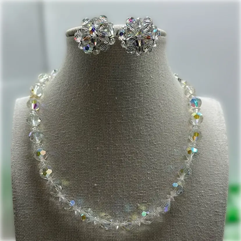 1950s Vintage Aurora Borealis Necklace & Earring Set