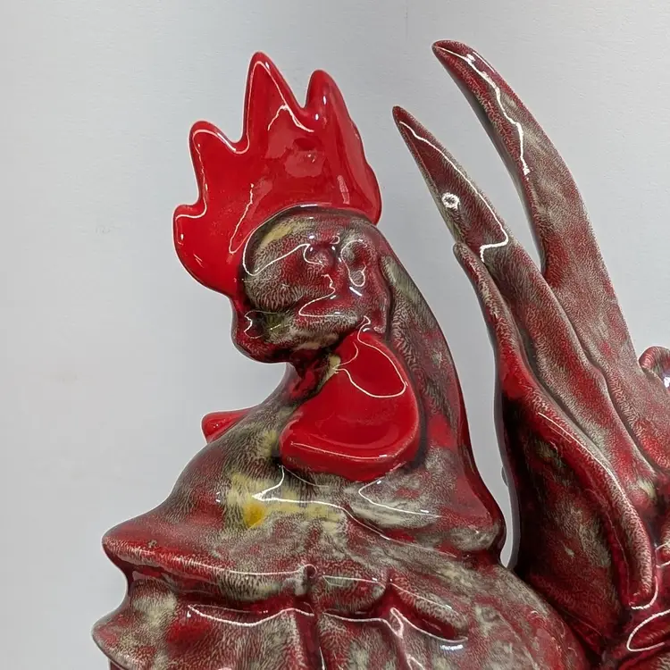 Vintage Freeman McFarlin Ceramic Butch Rooster Red Drip Glaze Figurine Kay Finch