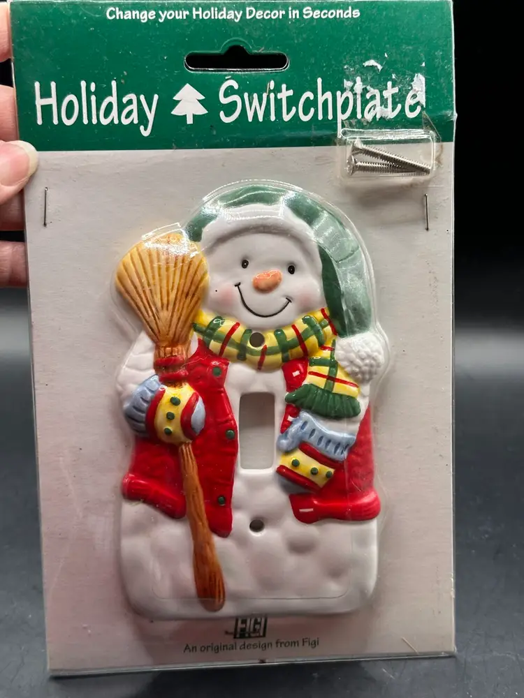 Snowman Holiday Switch Plate NEW Ceramic Vintage