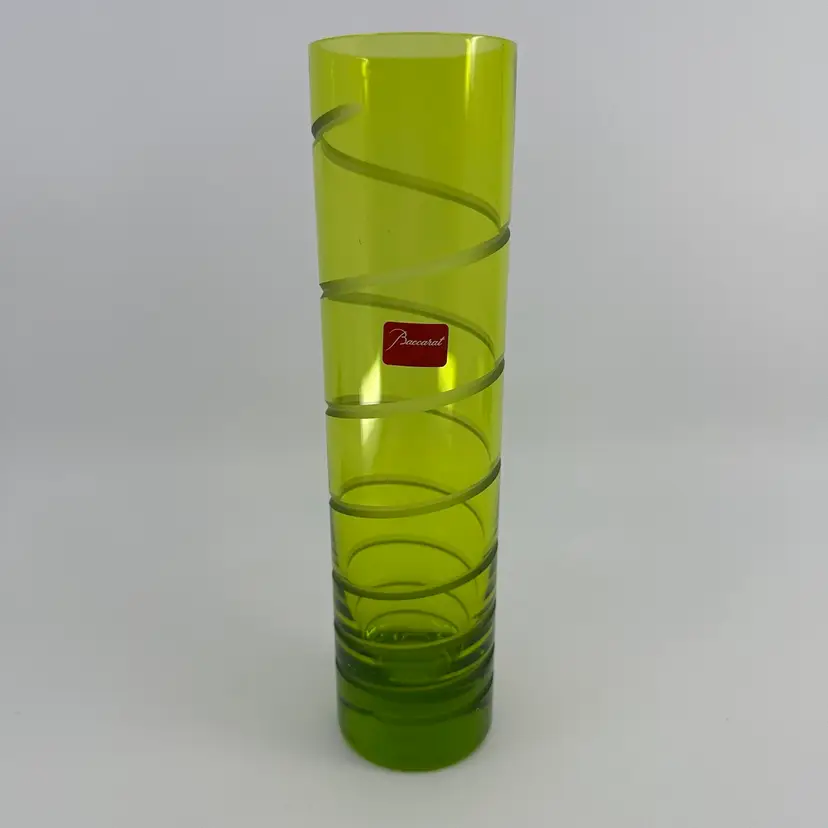 Baccarat Crystal Orgue Spirale Olive Green Bud Vase New In Box