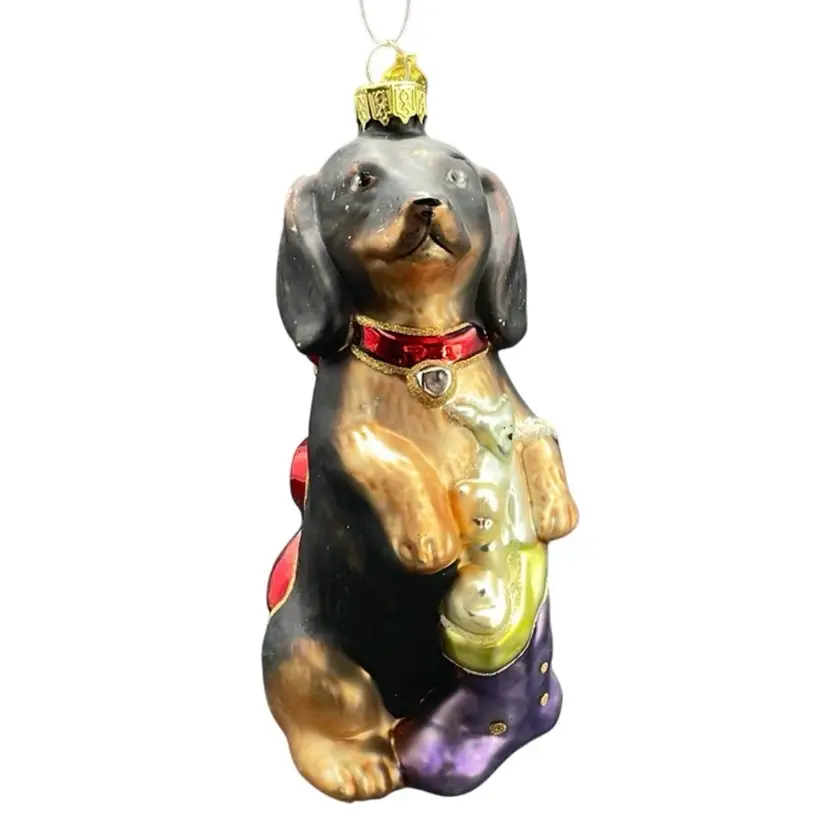 Department 56 Blown Glass Dachshund Weenie Dog Large Hanging Christmas Ornament
