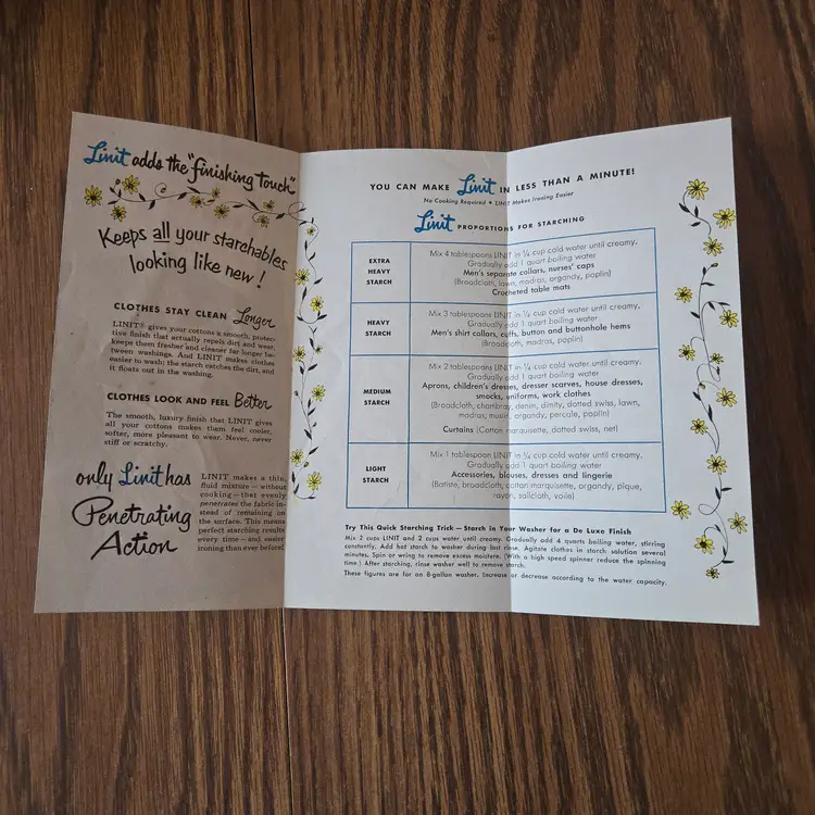 Vintage - LINIT Laundry Starch Tri-Fold Brochure - Advertising Print - 1950s?