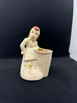 DeLee California Pottery Girl Holding Basket Planter