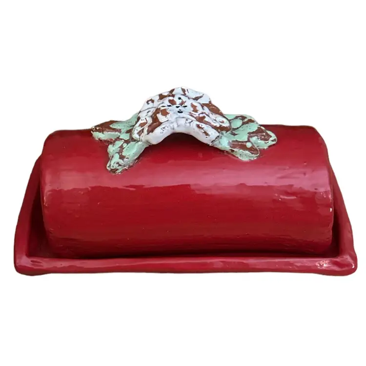 Handmade Holiday Ceramic Butter Dish - Signed by S. Hosley