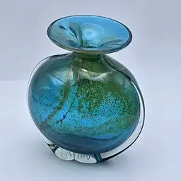 Vintage Mdina Michael Harris Blown Art Glass Vase "Blue Summer/Sea & Sand"