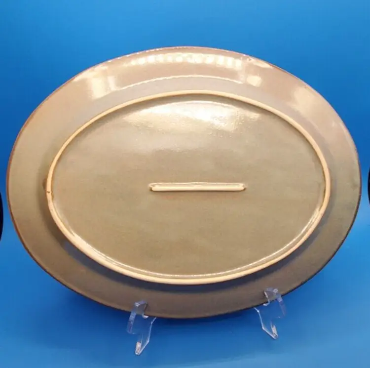 Vintage Gibson Ceramic Grape Embossed Stoneware Platter Sage Green 14"x10-1/2"