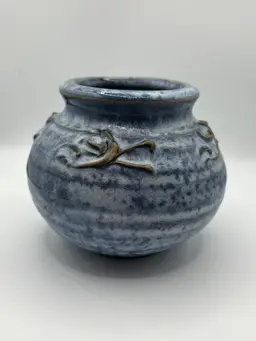 Hand Thrown Studio Art Pottery Vase/Planter, Signed and beautiful blue
