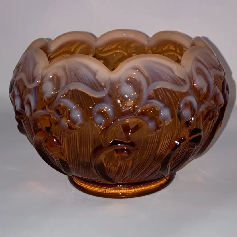 Vintage Fenton Amber Opalescent "Lily of the Valley" Rose Bowl! 3 3/4” Tall 5” Wide!