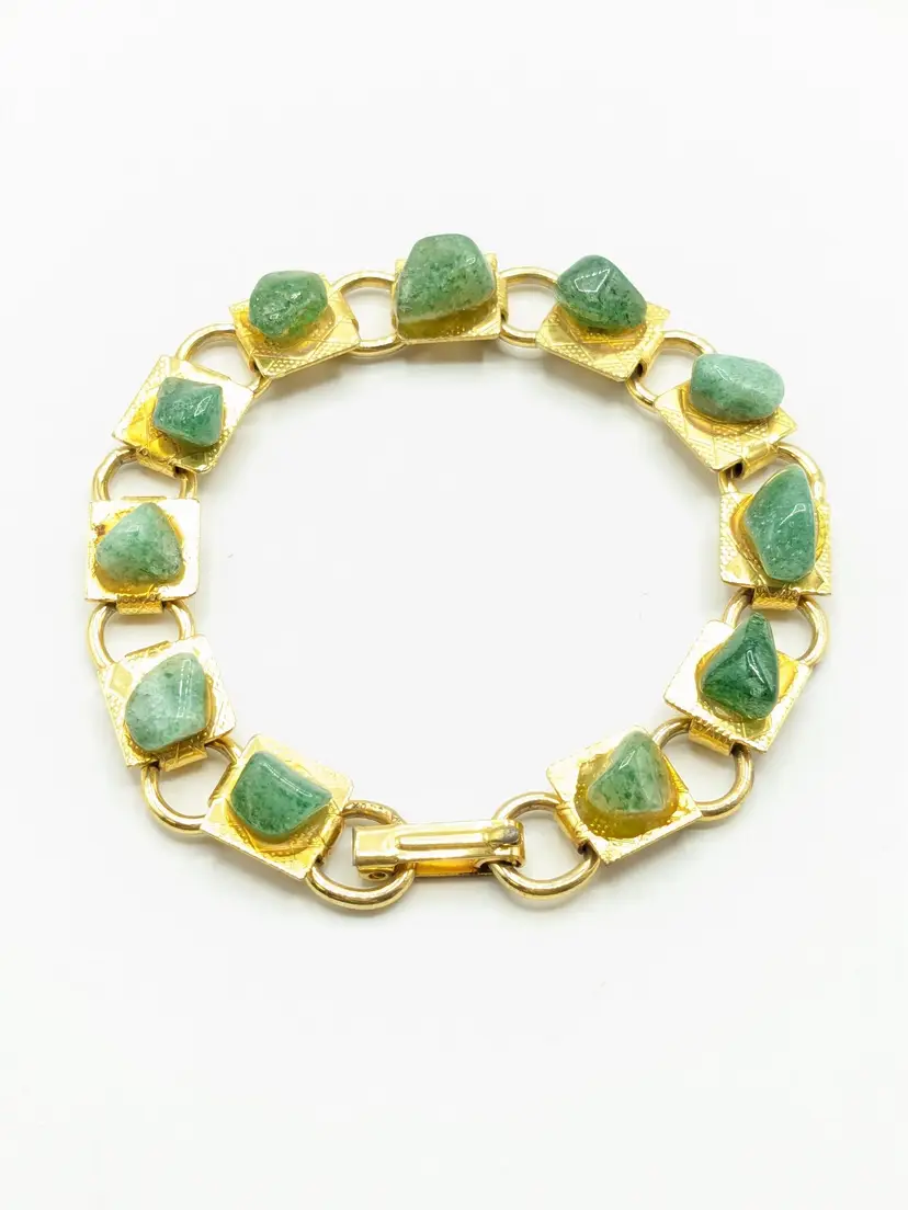 Gold Tone Green Gemstones Bracelet Jewelry