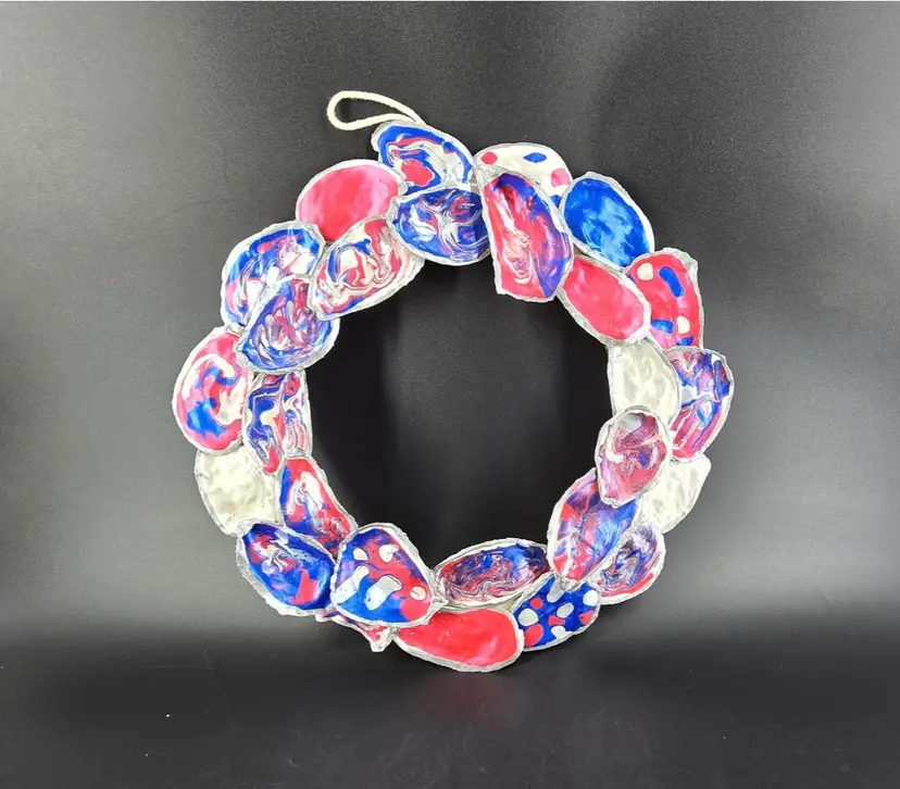 Oyster Shell Patriotic Wreath - Hand Made