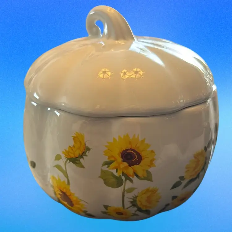 Ceramic Sunflower Lidded Bowl