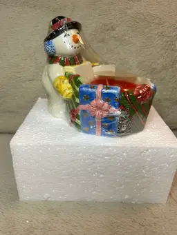 Retired Christmas Fitz And Floyd Frosty Folks Filled Candlecup Never Opened