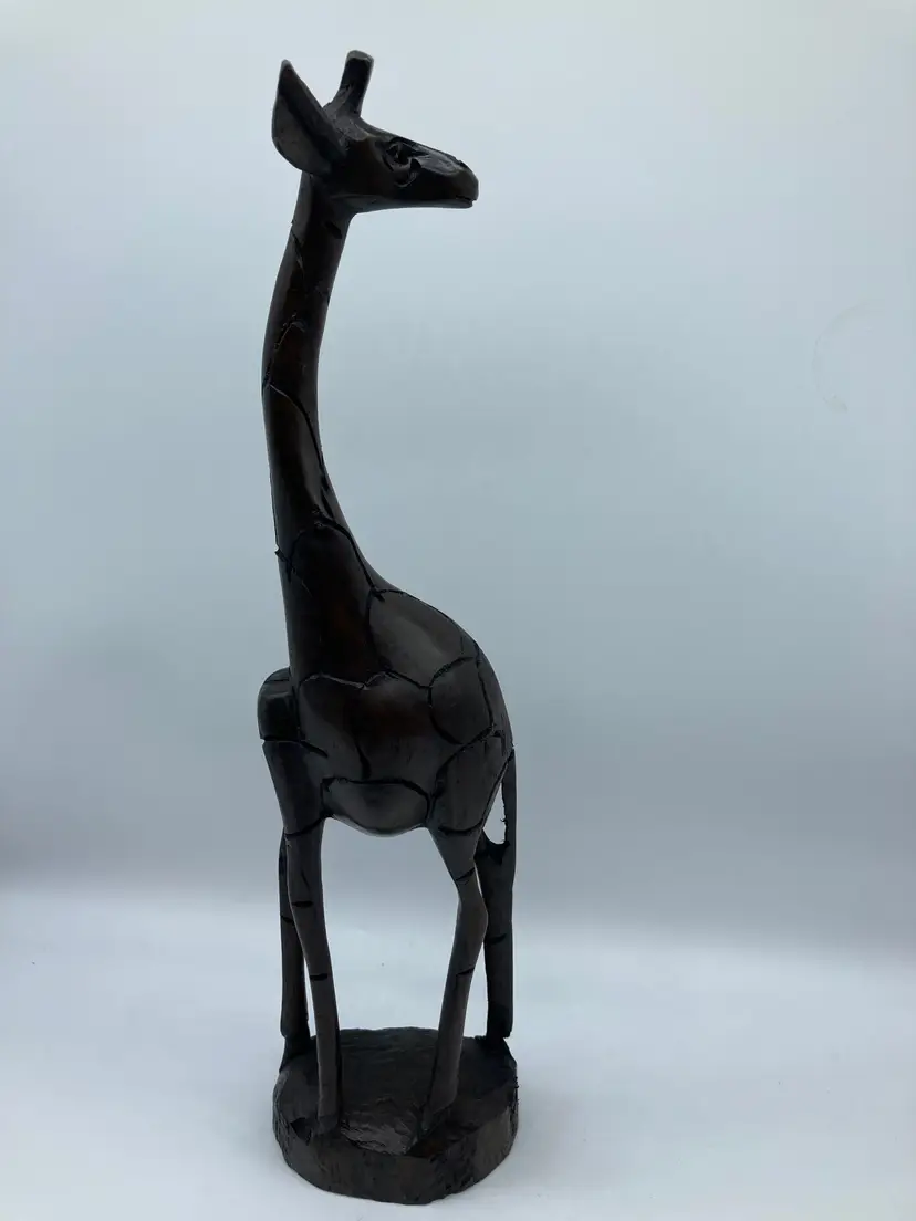 Malawi Africa Giraffe Wood Carving Hand Carved Figurine Dark Wood 11 Inches Tall