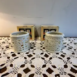 Pair (2) Formalities By Braum Bros Pierced Tea Light Holders Christmas Scenes