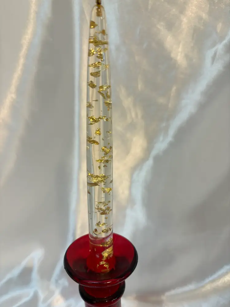 Lucite Candle with Red Candle Holder