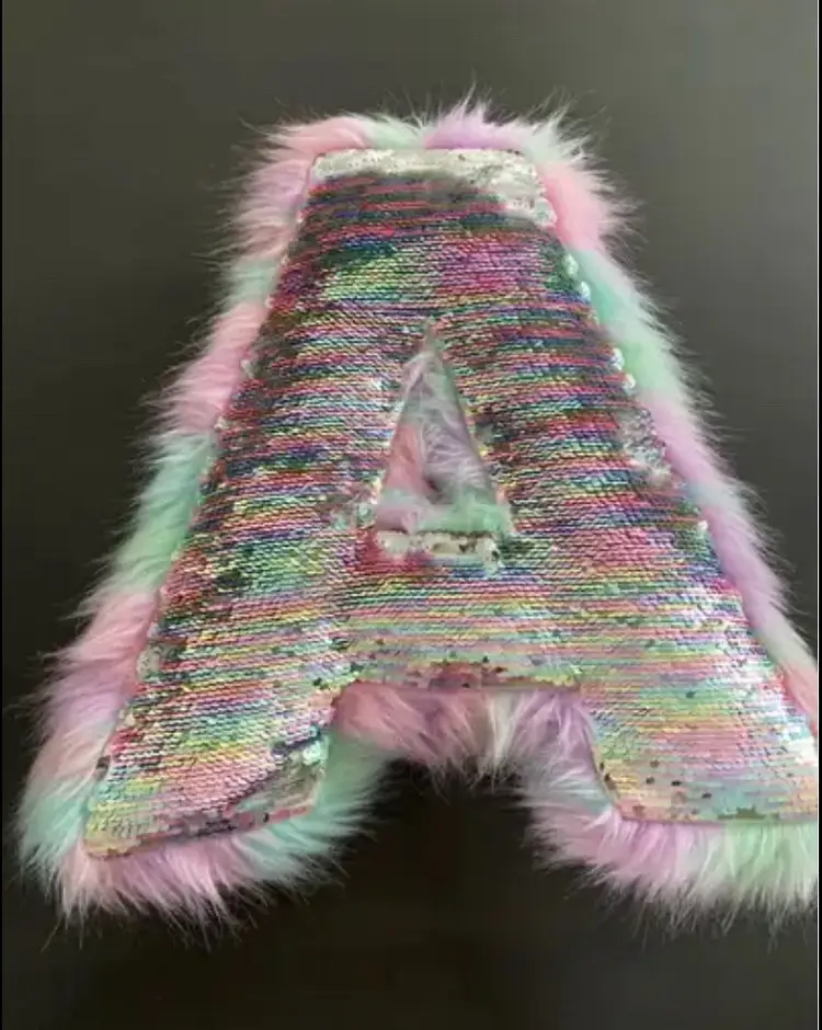 Justice Flip Sequin Fuzzy Pastel Initial A Pillow